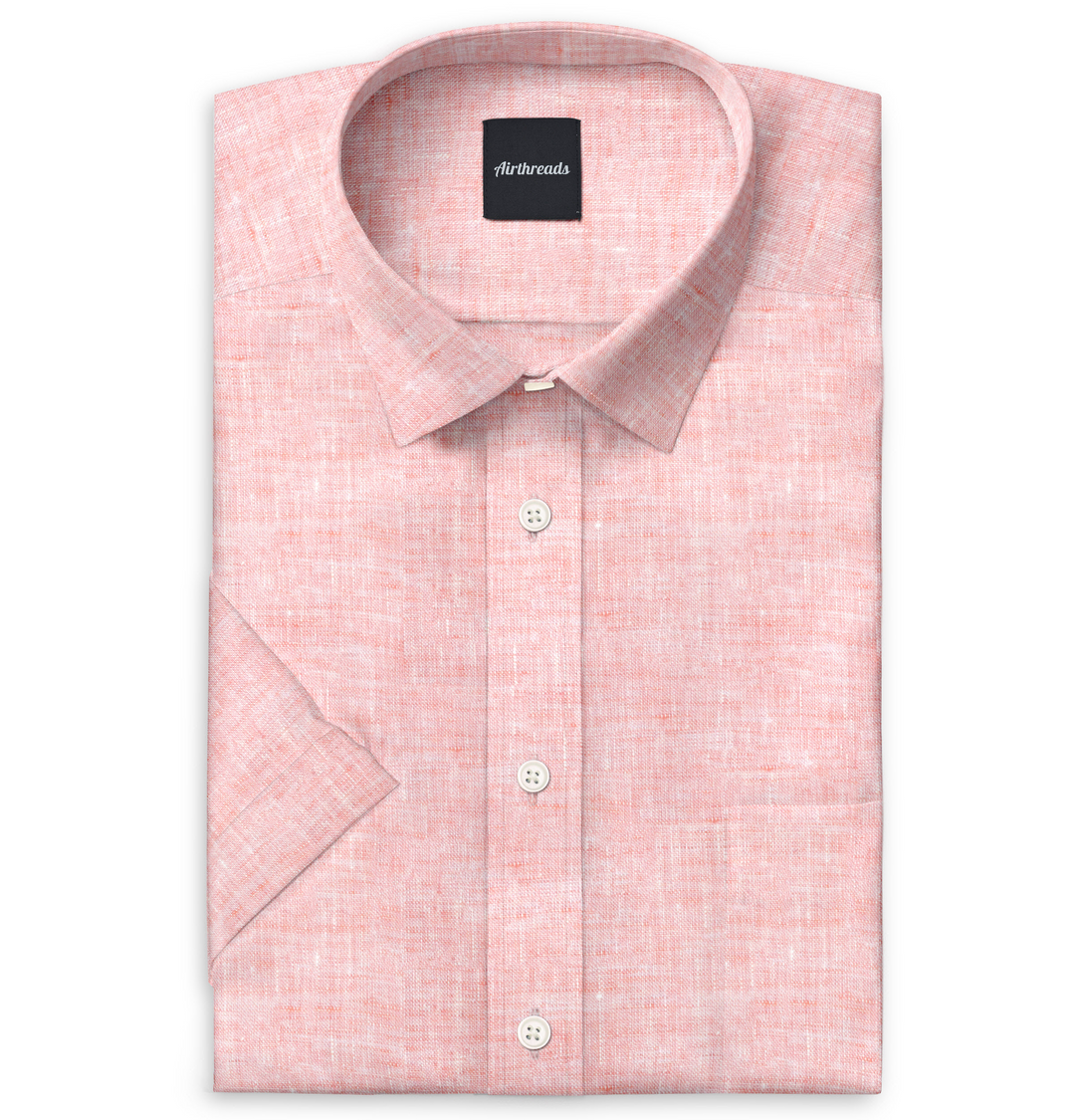 ★andar★ Airy Fit Peach Slim Fit Short Sleeve Airthreads Men's Shirt, Linen, Short Sleeve, Peach, Tailored Fit