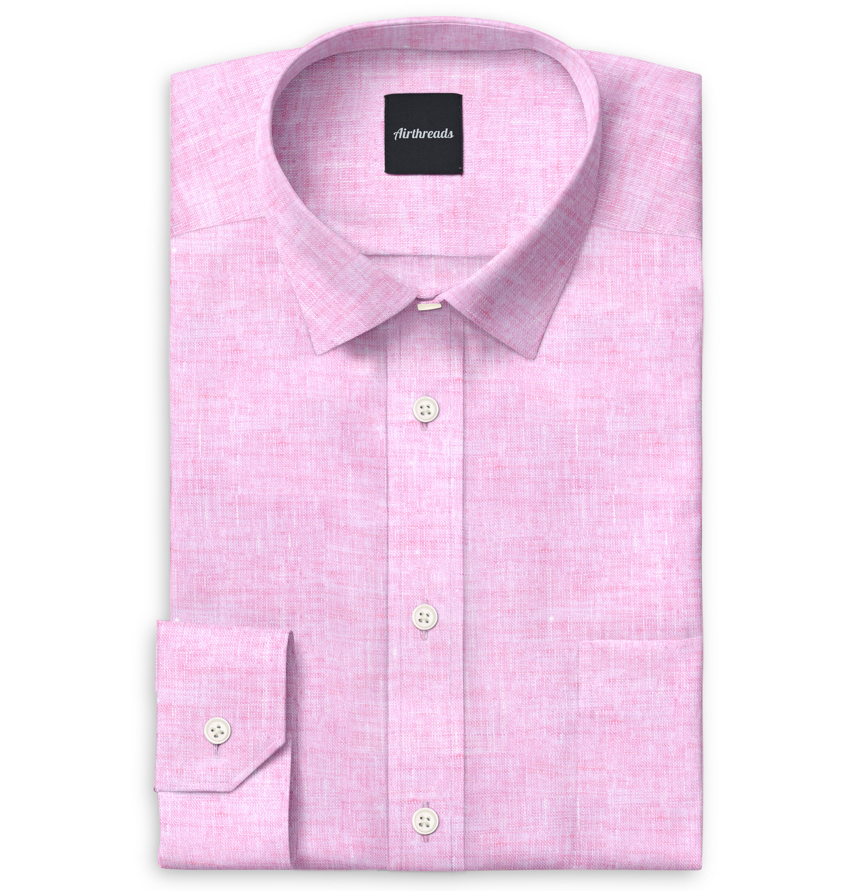 Crosshatch Linen Texture Pink Button Up Long Sleeve Dress Shirt