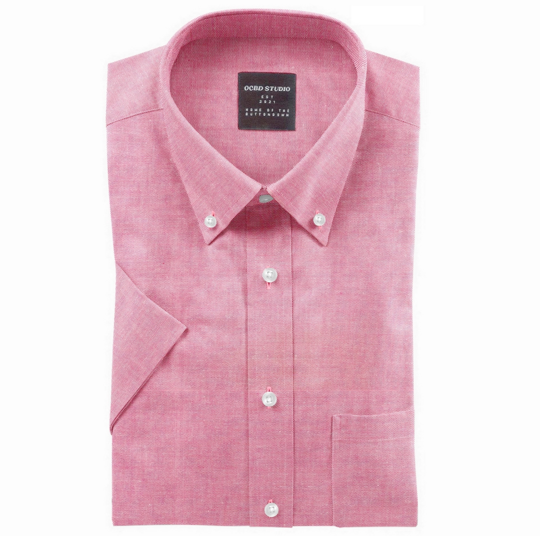 Airthreads Men's Shirt, Oxford Cotton Button Down, Short Sleeve, Pink,  Tailored Fit