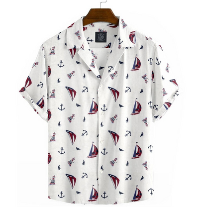 Cotton - Camp Collar Shirt - Sailboats