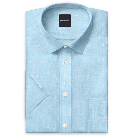 Short Sleeve Linen Shirt in Sky Blue