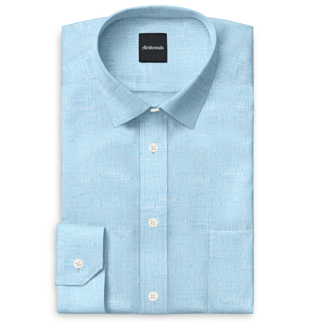 Pure French Linen Long Sleeve Shirt - Sky Blue - Long Sleeve