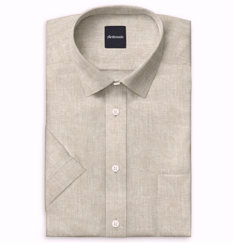 Short Sleeve Linen Shirt in Tan